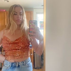 Free people sequin copper cowl neck tank